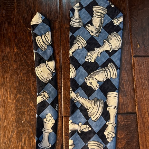 Chess Pieces Neck Tie Blue - Picture 6 of 7